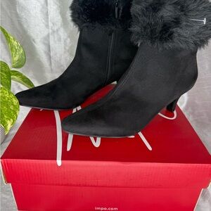 Impo Black Heeled Boots with Faux Fur Trim
